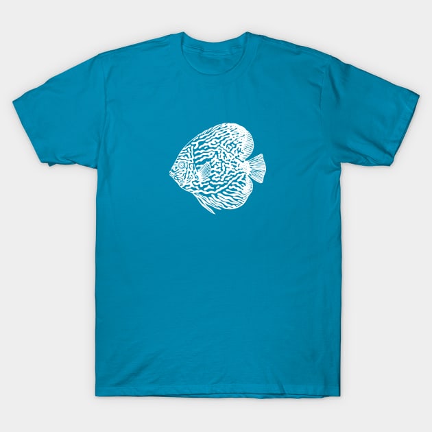 Discus Fish or Pompadour Fish - animal lovers detailed ink drawing T-Shirt by Green Paladin